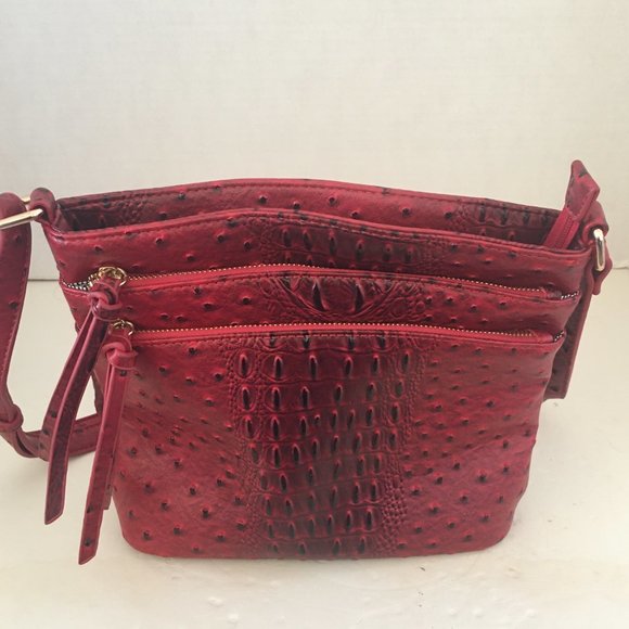 Red Croc Faux Leather Shoulder Bag Cross Body Shoulder Purse Cell Pocket Zipper - Picture 4 of 11